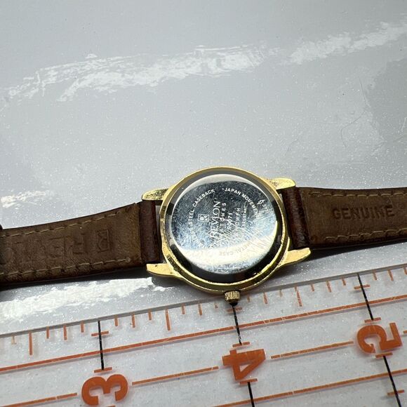 Vintage Revlon Womens 8” Genuine Leather/Gold Tone Quartz Watch New Battery main image 4